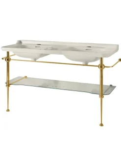 KERASAN S.R.L. Glashyllor|Tvättställ|Art Deco - Dubbeltvättställ 150 cm med bronsben & glashylla