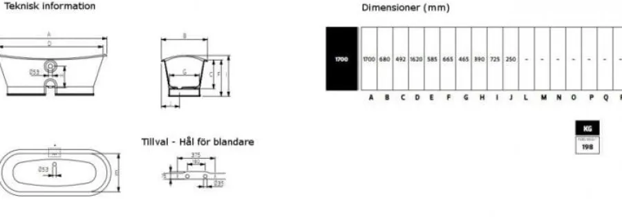 Badex AB Gjutjärnsbadkar|Djupa Badkar|Badkar - Chateau beige gjutjärn 170 cm