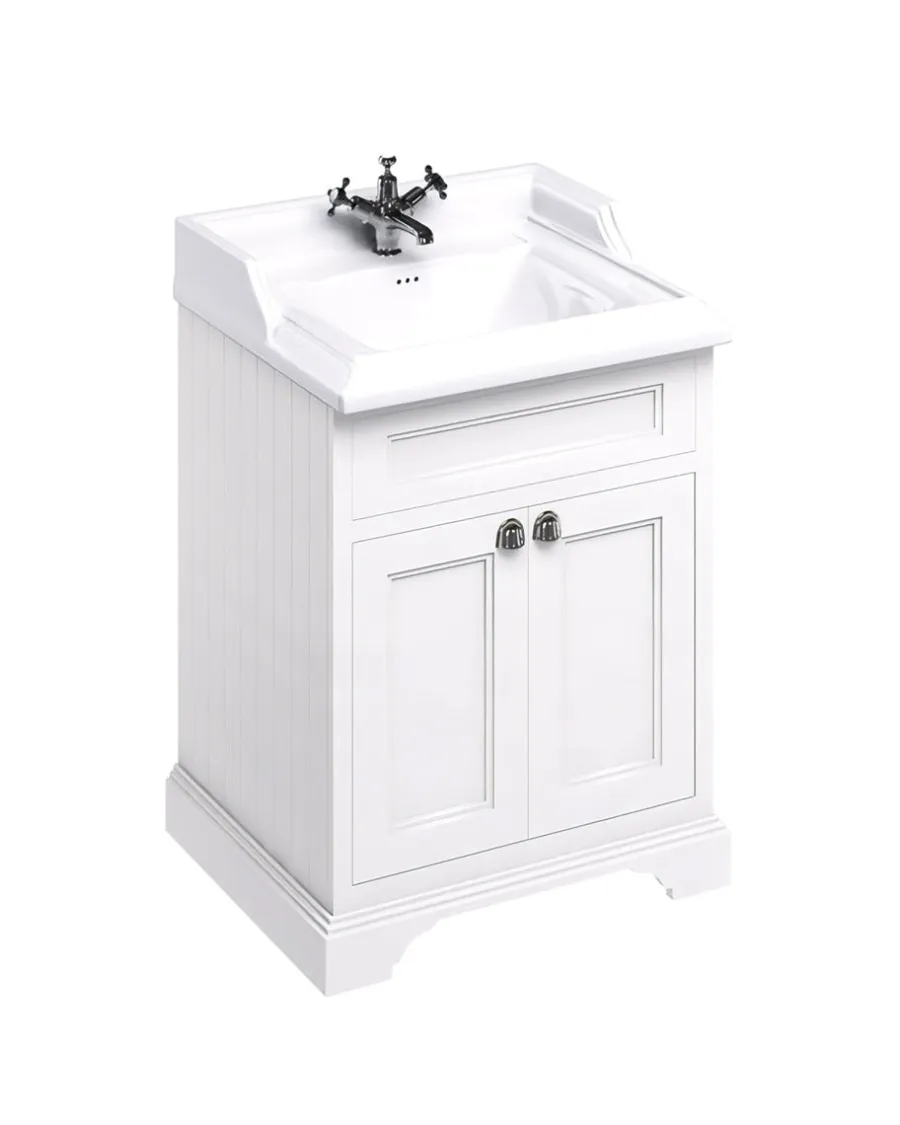 Badex AB Kommoder Med Handfat|Badrumskommoder|Badrumskommod Burlington - 65 cm porslin/dörr vit