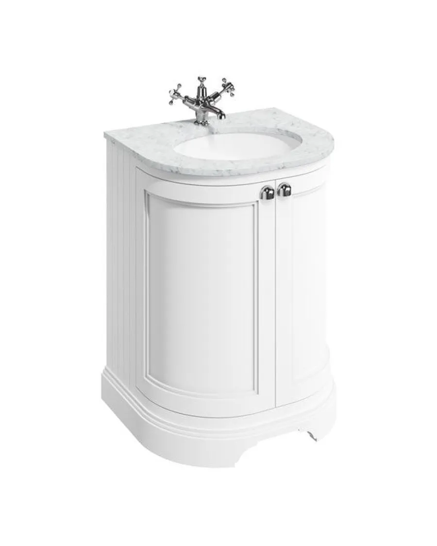 Badex AB Kommoder Med Handfat|Badrumskommod rundad Burlington - 65 cm matt vit/dörr