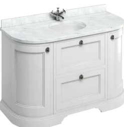 Badex AB Kommoder Med Handfat|Kommoder 100 - 130 Cm|Badrumskommod rundat Burlington - 134 cm vit/Carrara/låda