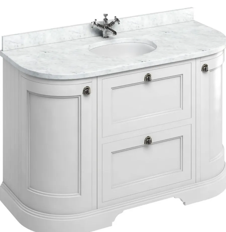 Badex AB Kommoder Med Handfat|Kommoder 100 - 130 Cm|Badrumskommod rundat Burlington - 134 cm vit/Carrara/låda