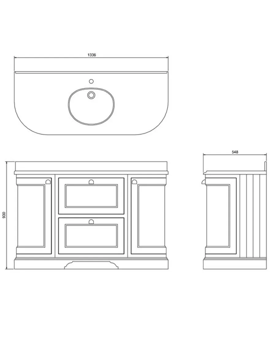 Badex AB Kommoder Med Handfat|Kommoder 100 - 130 Cm|Badrumskommod rundat Burlington - 134 cm vit/Carrara/låda