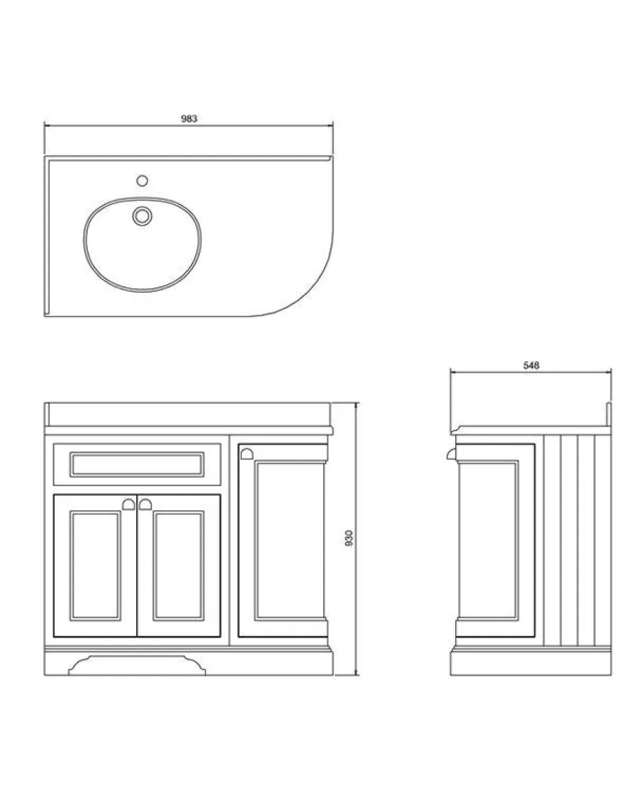 Badex AB Kommoder 100 - 130 Cm|Badrumskommod rundat hörn Burlington - 100 cm svart (endast underdel)