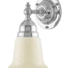Karlskrona Lampfabrik Badrumslampor - Vägg|Badrumslampor - Vägg|Badrumslampa - Adelborg nickel, benvit klocka