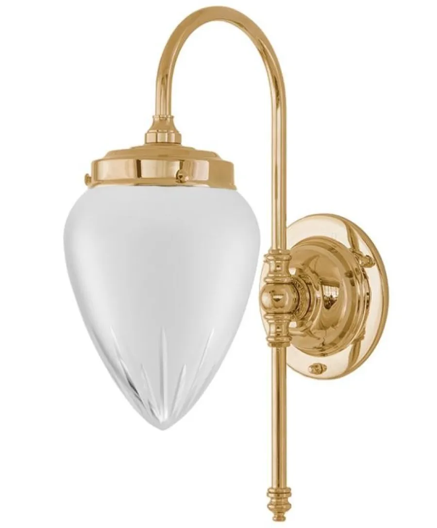 Karlskrona Lampfabrik Badrumslampor - Vägg|Badrumslampor - Vägg|Badrumslampa - Blomberg 80 mässing, slipat mattglas droppe