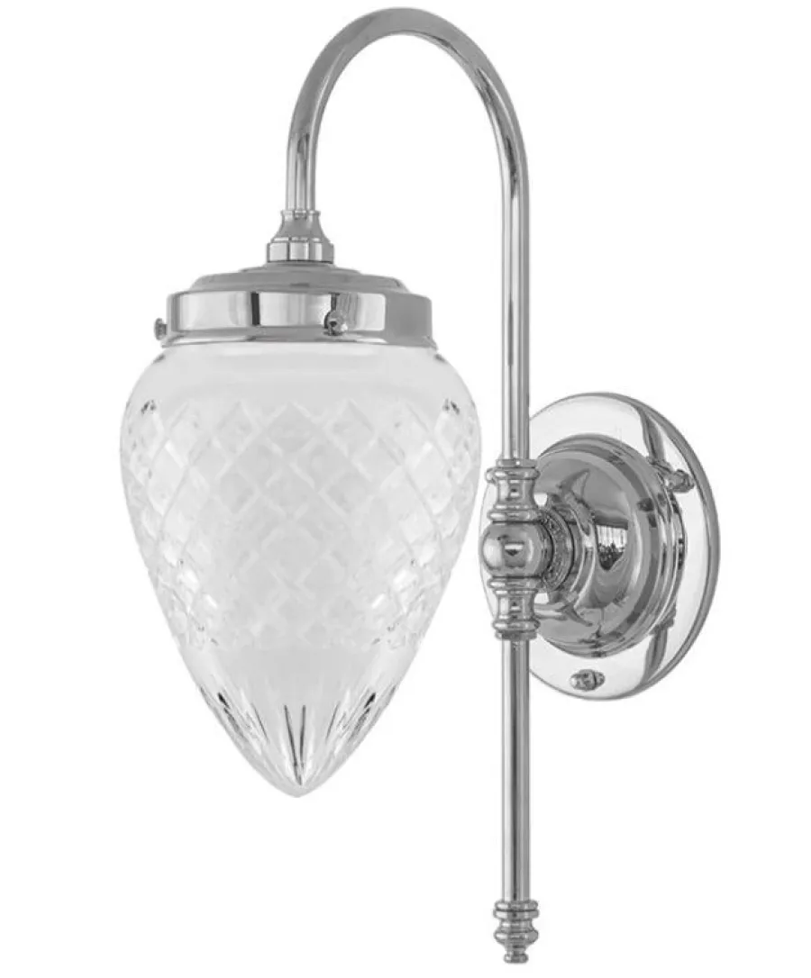 Karlskrona Lampfabrik Badrumslampor - Vägg|Badrumslampor - Vägg|Badrumslampa - Blomberg 80 nickel, klarglas droppe