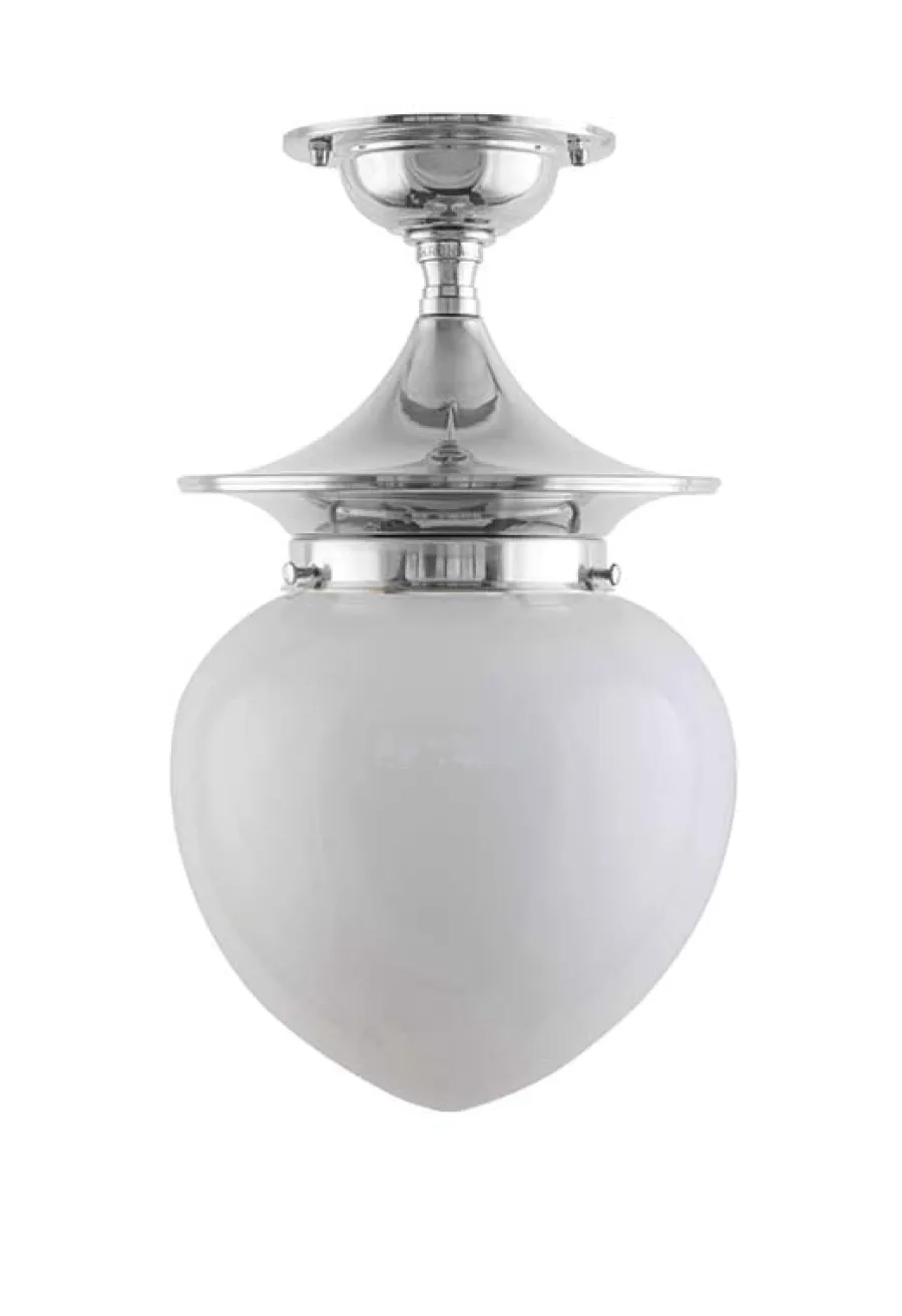Karlskrona Lampfabrik Badrumslampor - Tak|Badrumslampor - Tak|Badrumslampa - Dahlberg 100 nickel, opalvit droppe