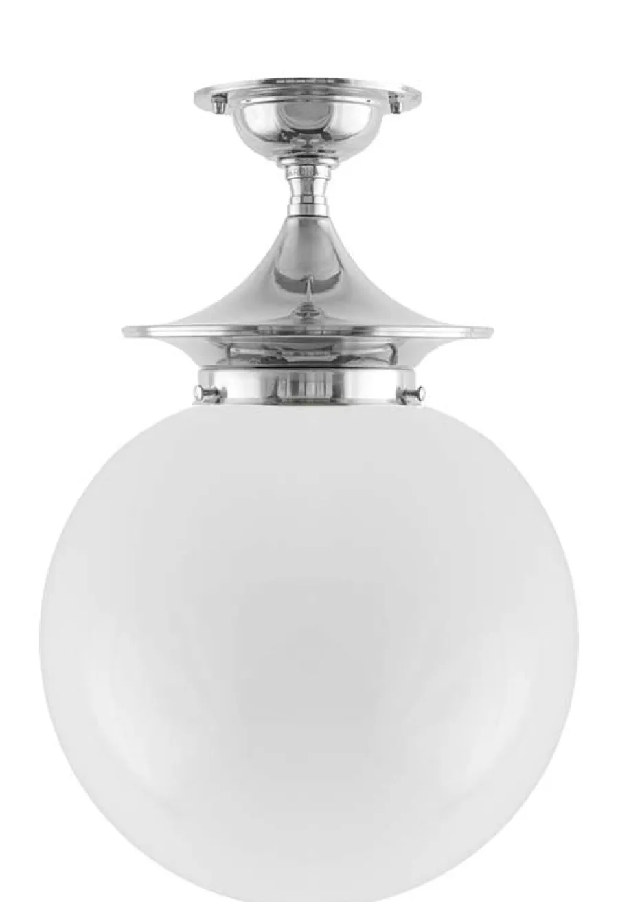 Karlskrona Lampfabrik Badrumslampor - Tak|Badrumslampor - Tak|Badrumslampa - Dahlberg 100 nickel, stor klotskärm