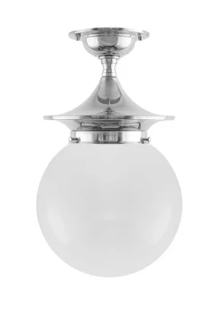 Karlskrona Lampfabrik Badrumslampor - Tak|Badrumslampor - Tak|Badrumslampa - Dahlberg 100 nickel, opalvit klotskärm