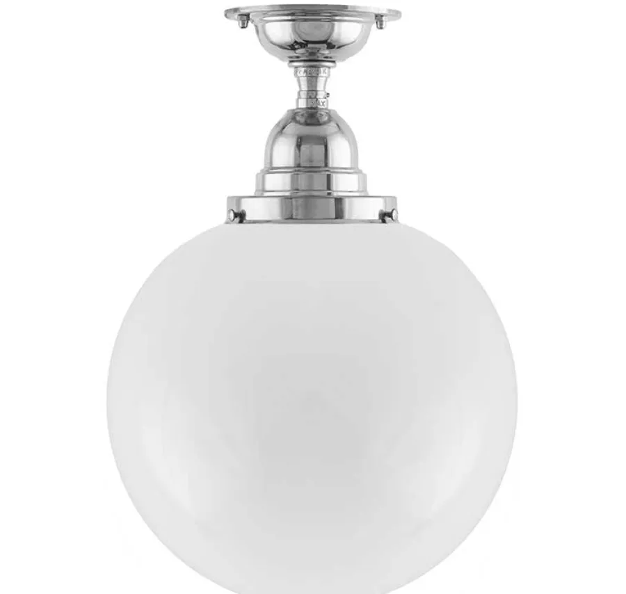 Karlskrona Lampfabrik Badrumslampor - Tak|Badrumslampor - Tak|Badrumslampa - Taklampa Byström 100 nickel, stor klotskärm