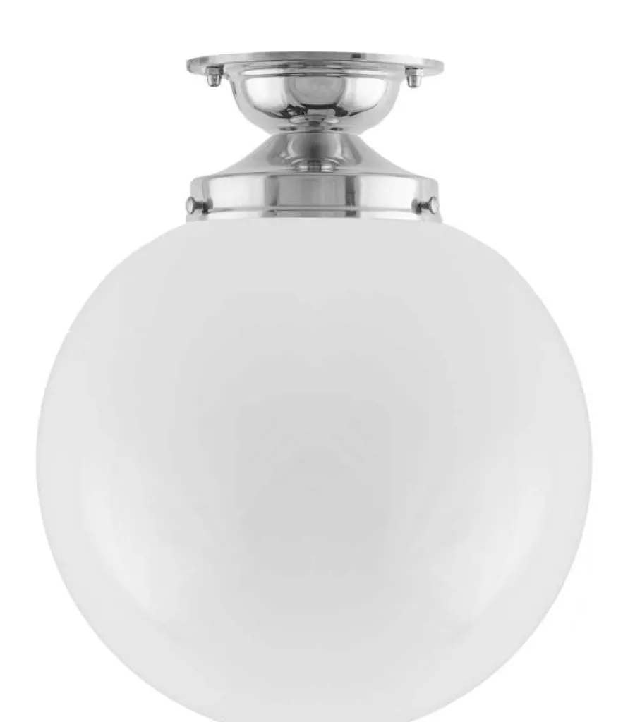Karlskrona Lampfabrik Badrumslampor - Tak|Badrumslampor - Tak|Badrumslampa - Taklampa Lundkvist 100 nickel, stor klotskärm