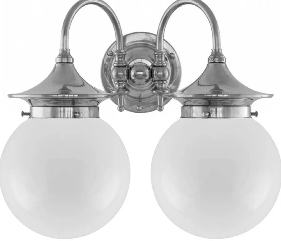 Karlskrona Lampfabrik Badrumslampor - Vägg|Badrumslampor - Vägg|Badrumslampa - Tigerstedt nickel, opalvita klot