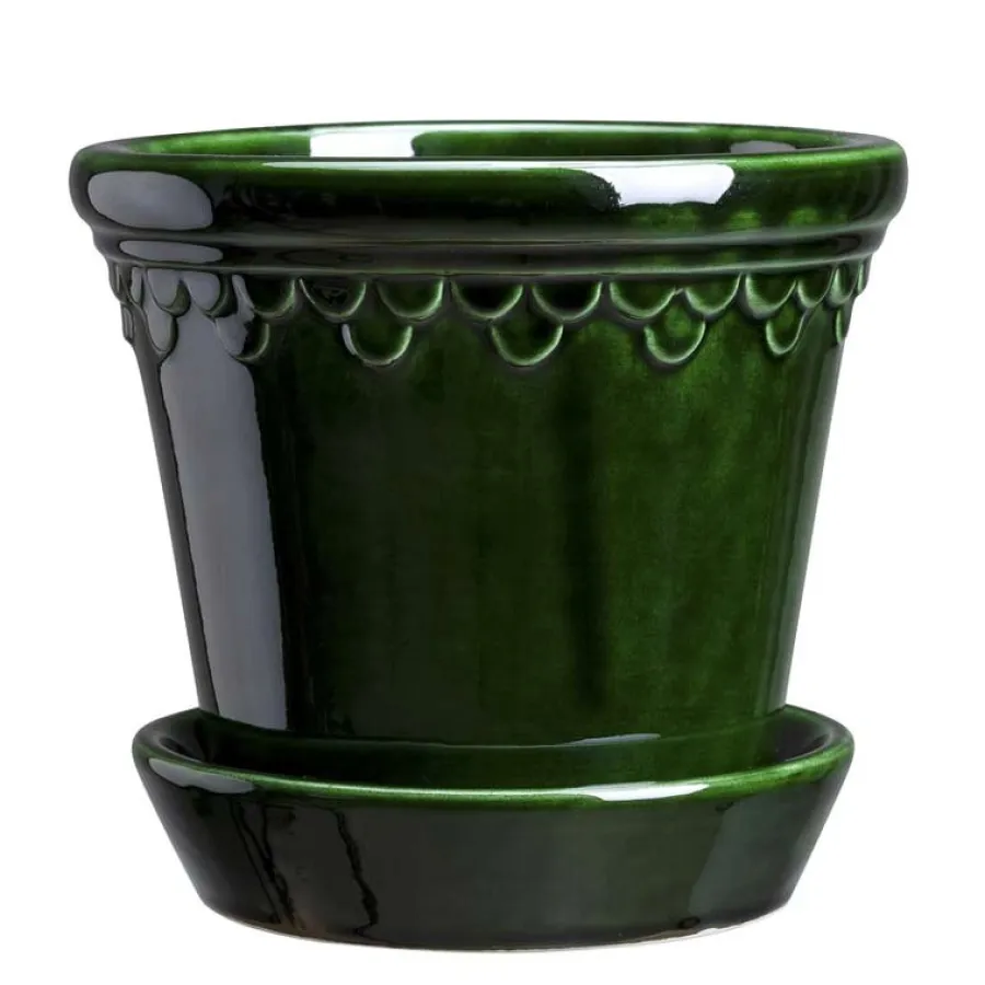 Bergs Potter ApS Presenttips|Blomkrukor & Vaser|Bergs Potter Kruka med fat, Jugend - Grön 25 cm