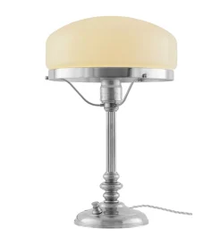 Karlskrona Lampfabrik Bordslampor|Bordslampa - Karlfeldt nickel, benvit skärm