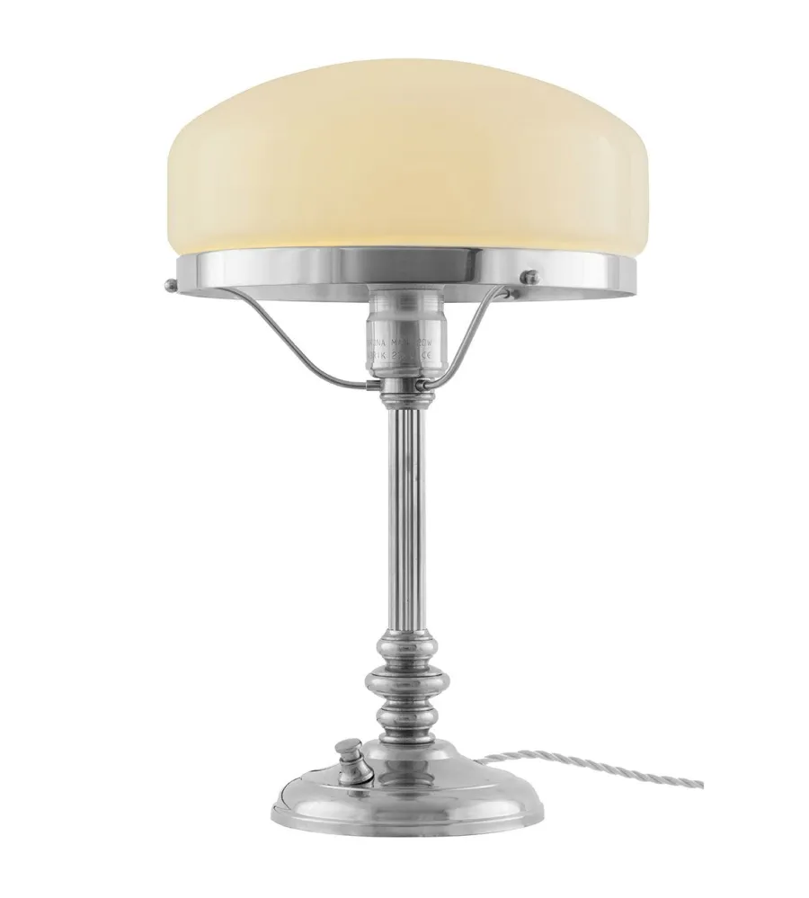 Karlskrona Lampfabrik Bordslampor|Bordslampa - Karlfeldt nickel, benvit skärm
