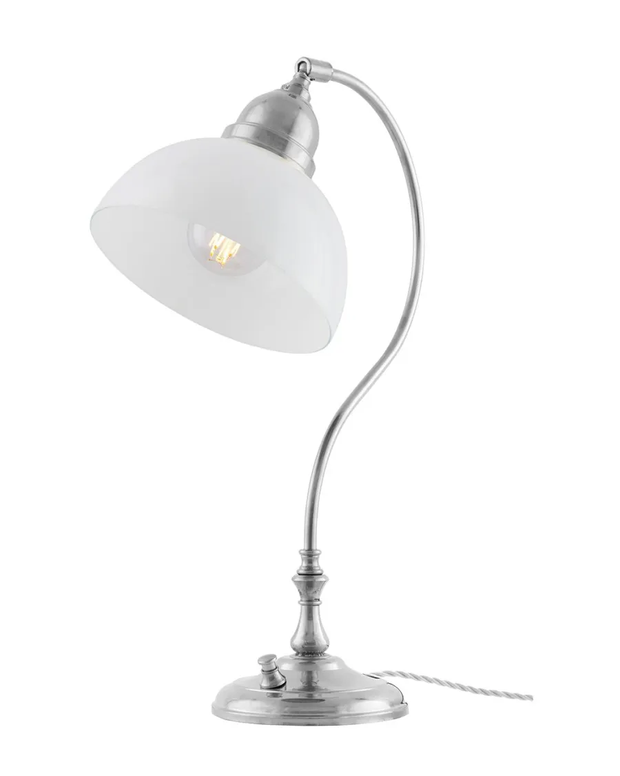 Karlskrona Lampfabrik Bordslampor|Bordslampa - Lagerlöf nickel med opalvit skärm