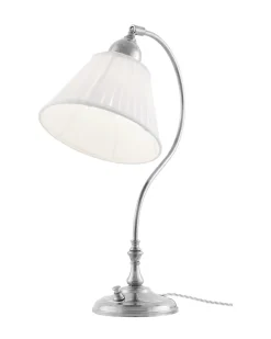 Karlskrona Lampfabrik Bordslampor|Bordslampa - Lagerlöf nickel, vit tygskärm