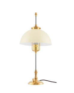 Karlskrona Lampfabrik Bordslampor|Bordslampor I Mässing|Bordslampa - Swedenborg mässing, benvit skärm