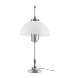 Karlskrona Lampfabrik Bordslampor|Bordslampa - Swedenborg nickel, vit skärm