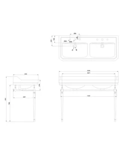 Badex AB Tvättställ|Burlington Edwardian - Dubbeltvättställ 120 cm, tre blandarhål