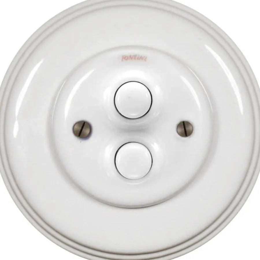 Fontini S.A. Dubbel Strömbrytare Med Dimmer|Strömbrytare Med Dimmer|Dimmer dubbel tryckknapp vitt porslin - Fontini infällt