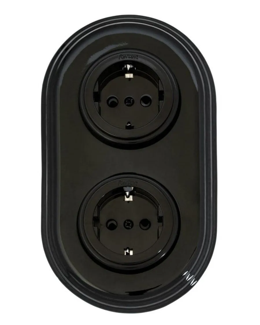 Fontini S.A. Infällda Eluttag|Strömbrytare I Porslin|Eluttag dubbelt svart porslin/plast - Fontini infällt