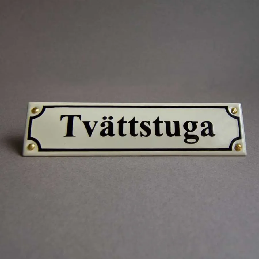 Emaljehuset Emaljskyltar|Emaljskyltar & Dörrskyltar|Emaljskylt - Tvättstuga vit/svart