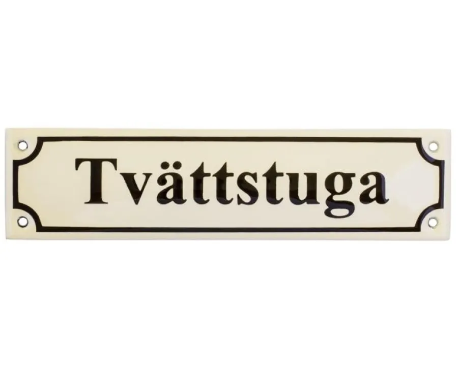 Emaljehuset Emaljskyltar|Emaljskyltar & Dörrskyltar|Emaljskylt - Tvättstuga vit/svart