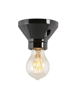 IFÖ Electric AB Porslinslampor & Porslinsocklar|Lamphållare I Porslin|Fotlamphållare 100 mm rak - Svart porslin