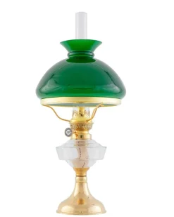 Karlskrona Lampfabrik Fotogenlampor - Bord|Presenttips|Fotogenlampa - Trossölykta mässing, grön vestaskärm