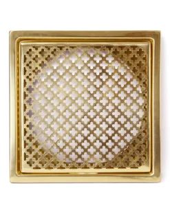 NEXA TECHNOLOGIES Golvbrunnssilar|Golvbrunnssil - Klöverplåt behandlad mässing 200 x 200 mm