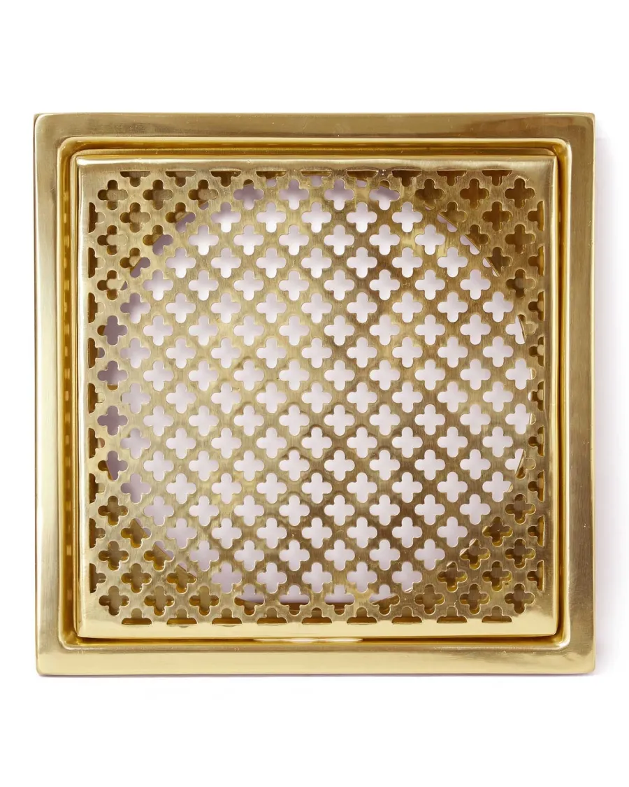 NEXA TECHNOLOGIES Golvbrunnssilar|Golvbrunnssil - Klöverplåt behandlad mässing 200 x 200 mm