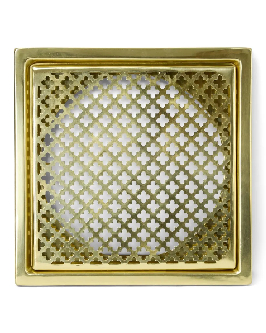NEXA TECHNOLOGIES Golvbrunnssilar|Golvbrunnssil - Klöverplåt mässing 200 x 200 mm