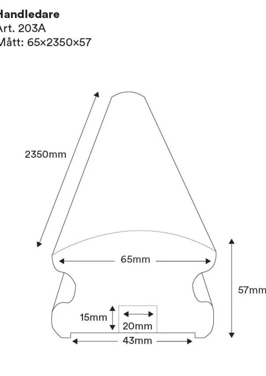 Nordingrå Trä AB Handledare|Handledare|Handledare välvd till räcke - 57 x 65 x 2350 mm