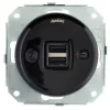 Fontini S.A. Insatser|Insats USB-uttag dubbelt svart porslin - Fontini infällt