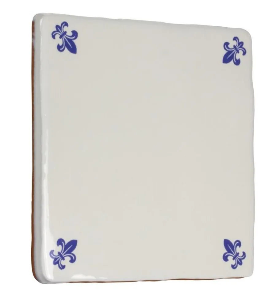 Cevica S.L. Blått Kakel|Vitt Kakel|Kakel Mayfair - Elfenbensvit/blå lilja 13 x 13 cm blank, lätt vågigt