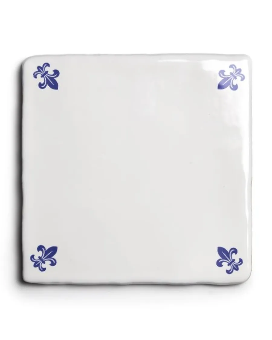 Cevica S.L. Blått Kakel|Vitt Kakel|Kakel Mayfair - Elfenbensvit/blå lilja 13 x 13 cm blank, lätt vågigt