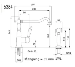 Badex AB Köksblandare Med Handdusch|Köksblandare I Mässing|Köksblandare - Oxford med separat handdusch, mässing