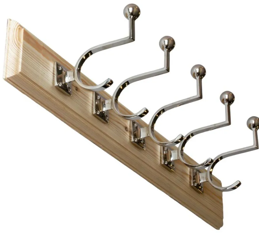 sekelskifte Kroklister|Kroklister I Trä|Kroklist 65 cm furu med klädkrok - Fehrlins 3228 nickel