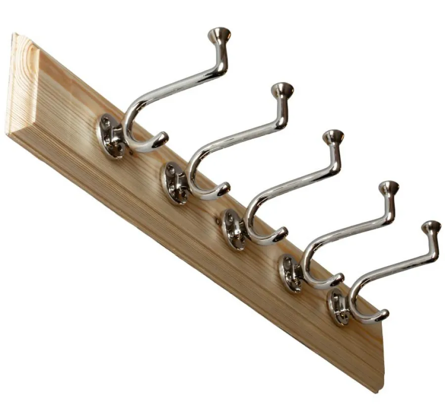 sekelskifte Kroklister|Kroklister I Trä|Kroklist 65 cm furu med klädkrok - Fehrlins 3255 nickel