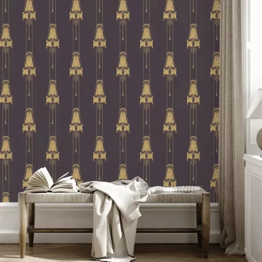 Lim & Handtryck AB Lim & Handtryck - Tapeter|Mönstrade Tapeter|Lim & Handtryck Tapet - Slottsviken svart/guld