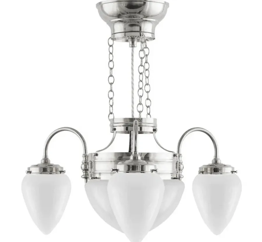 Karlskrona Lampfabrik Amplar|Stora Taklampor|Takkrona - Trearmad ringkrona nickel, opalvitt glas