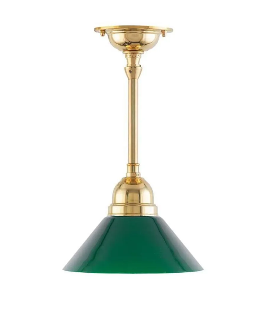 Karlskrona Lampfabrik Små Taklampor|Pendellampor|Taklampa - Byströmpendel 60 mässing, liten grön skomakarskärm