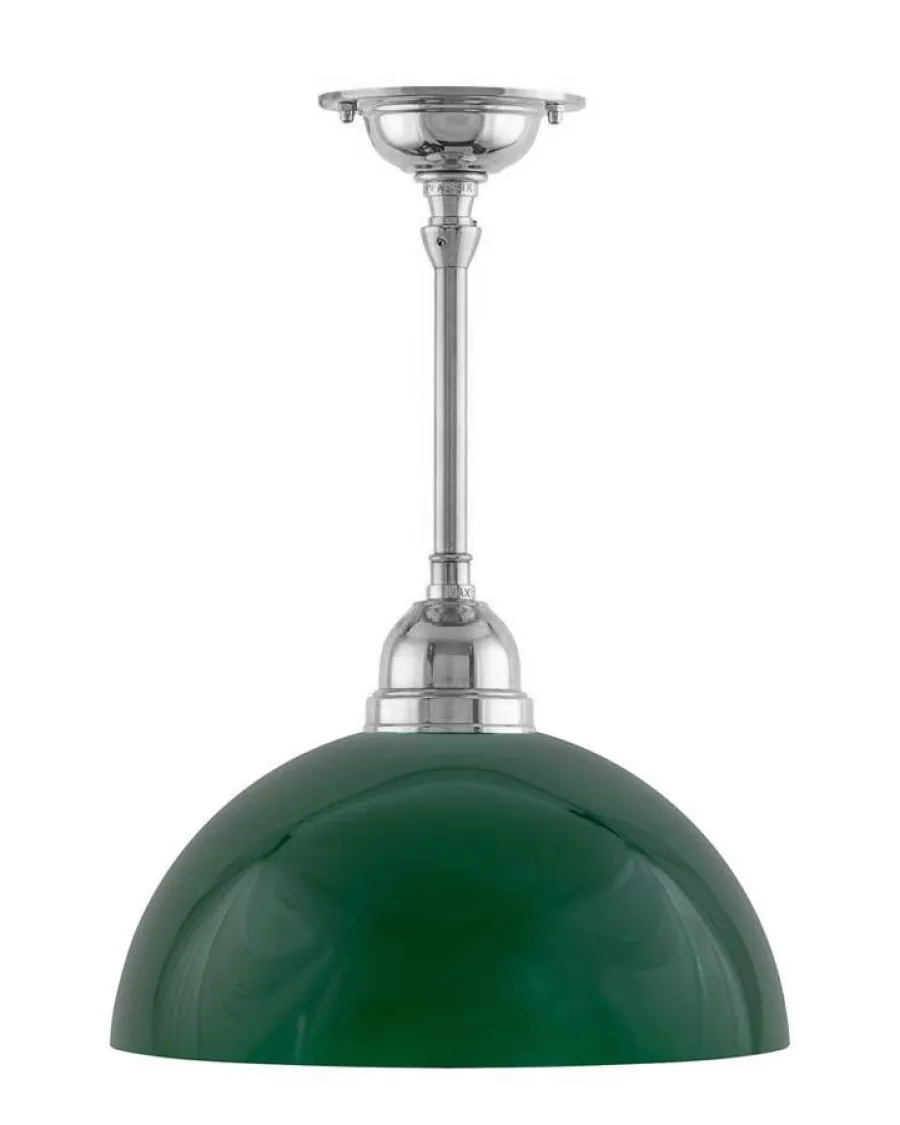 Karlskrona Lampfabrik Små Taklampor|Pendellampor|Taklampa - Byströmpendel 60 nickel, grön halvsfär