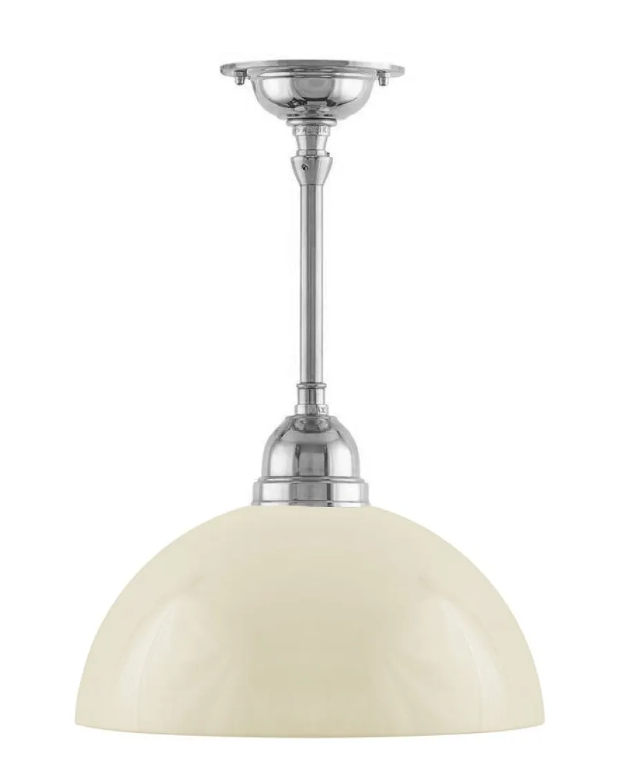 Karlskrona Lampfabrik Små Taklampor|Pendellampor|Taklampa - Byströmpendel 60, nickel benvit halvsfär