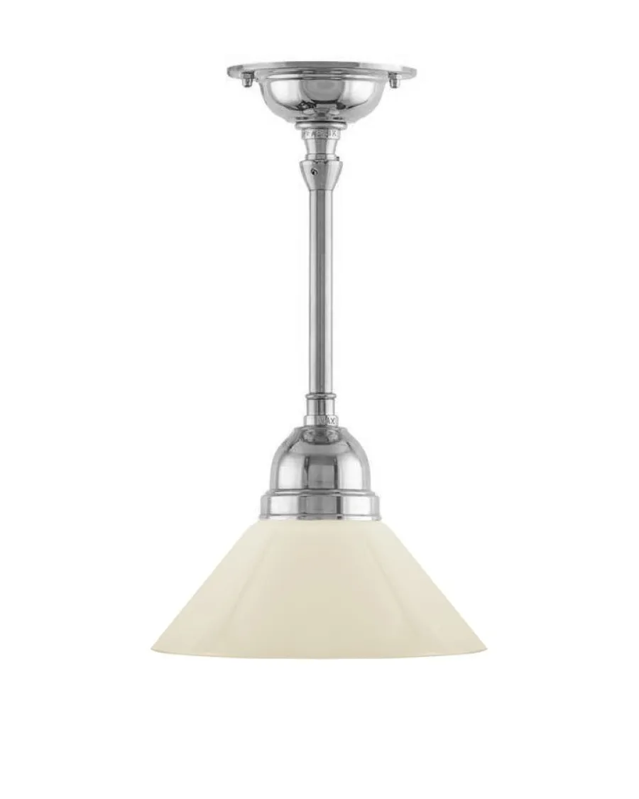 Karlskrona Lampfabrik Små Taklampor|Pendellampor|Taklampa - Byströmpendel 60 nickel, liten benvit skomakarskärm