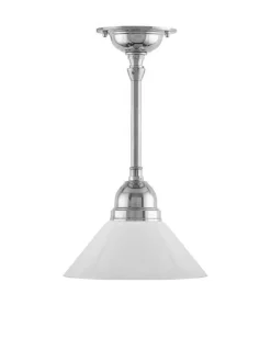 Karlskrona Lampfabrik Små Taklampor|Pendellampor|Taklampa - Byströmpendel 60 nickel, liten vit skomakarskärm