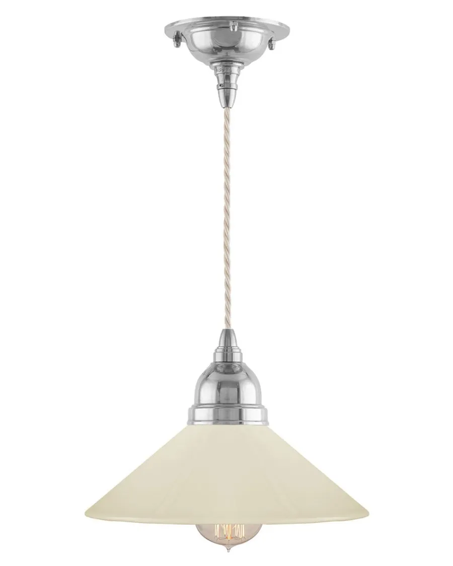 Karlskrona Lampfabrik Små Taklampor|Pendellampor|Taklampa - Byström sladdpendel 60 nickel, benvit skärm