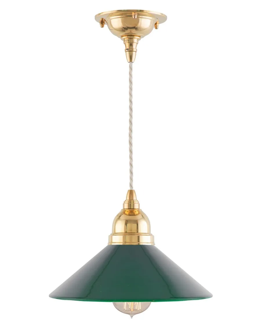Karlskrona Lampfabrik Små Taklampor|Pendellampor|Taklampa - Byström sladdpendel 60 mässing, grön skärm